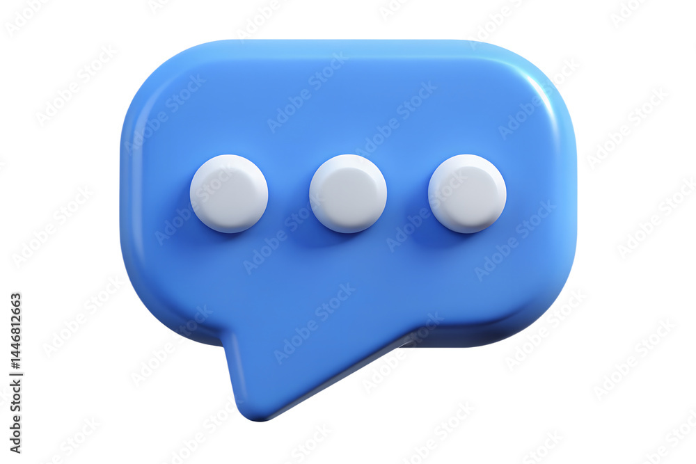 Poster high quality 3d rendering icon of a blue speech bubble with white dots symbol communication progress