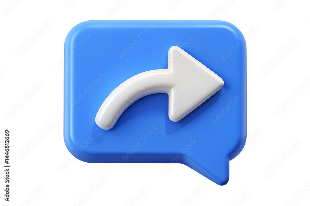 Poster high quality 3d rendering icon of a blue speech bubble with a white share arrow representing sending