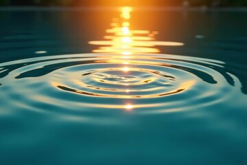 Tranquil scene of golden ripples reflecting on clear water, nature, golden