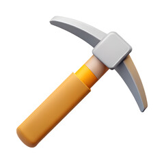 High quality 3d rendering icon of a pickaxe tool with orange handle against a solid background,cartoonish feel