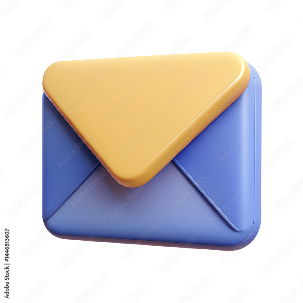 Poster high quality 3d rendering icon of a stylized email message with a yellow flap on a background