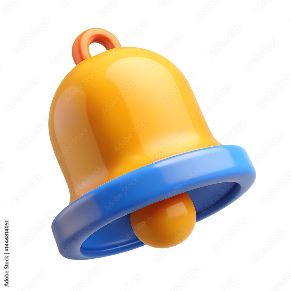Poster high quality 3d rendering icon of an orange and blue notification bell isolated on a clean backgroun