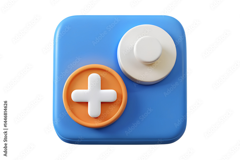 Poster high quality 3d rendering icon of medical application design with plus sign and toggle button in sof