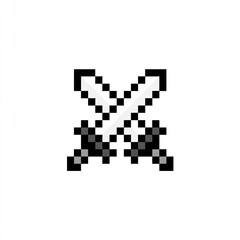 Pixelated swords crossed in a combat stance.