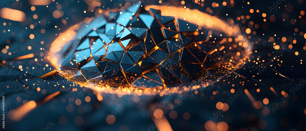 Aufkleber abstract digital art with geometric shapes glowing sparks and a futuristic aesthetic. great for tech