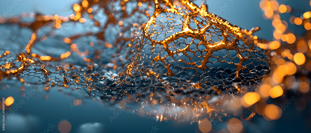 Poster abstract gold network on blue water. could be used for futuristic art or website backgrounds. its me
