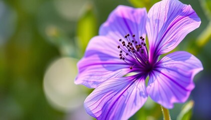 Fototapeta premium Delicate purple watercolor flower, vibrant green stem, soft edges, blossom, summer