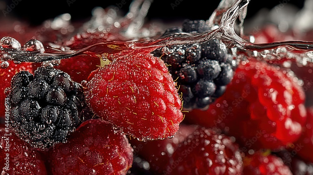 Poster fresh berries submerged in water creating a vibrant and refreshing visual