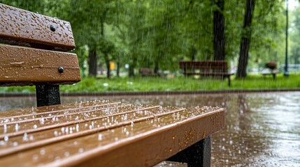 Fototapeta premium Rain on Park Bench