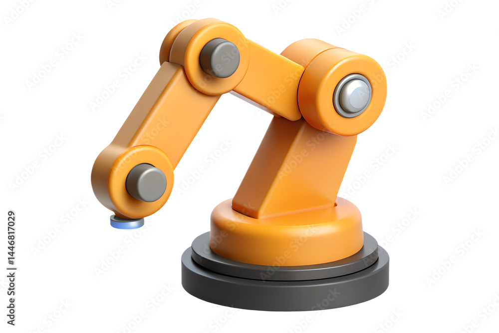 Poster orange robotic arm icon high quality 3d rendering icon on background for automated systems and assem