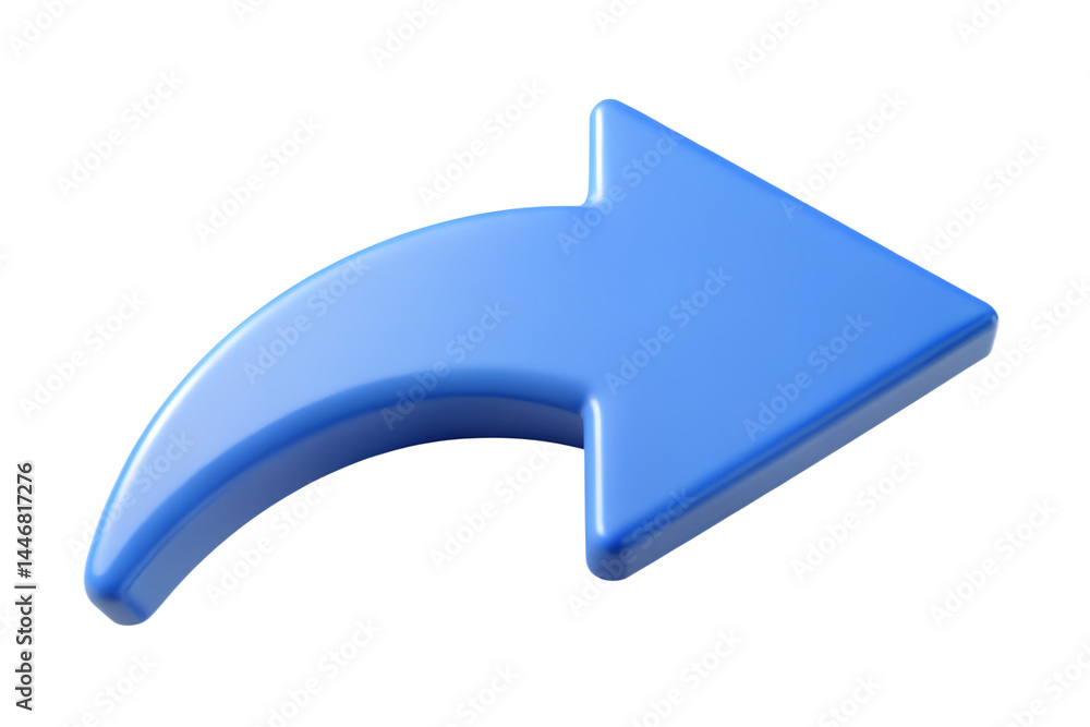 Poster shiny light blue arrow with curved tail pointing right isolated on high quality 3d rendering icon