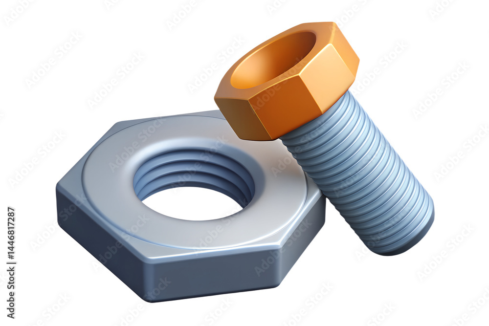 Poster silver nut and golden bolt high quality 3d rendering icon on a dark background for web designs