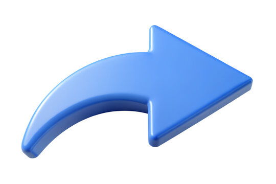 Shiny light blue arrow with curved tail pointing right isolated on high quality 3d rendering icon