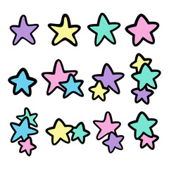 Vector Illustration Set of Sweet Colors Little Stars. Cute Cartoon with Pastel Colorful.