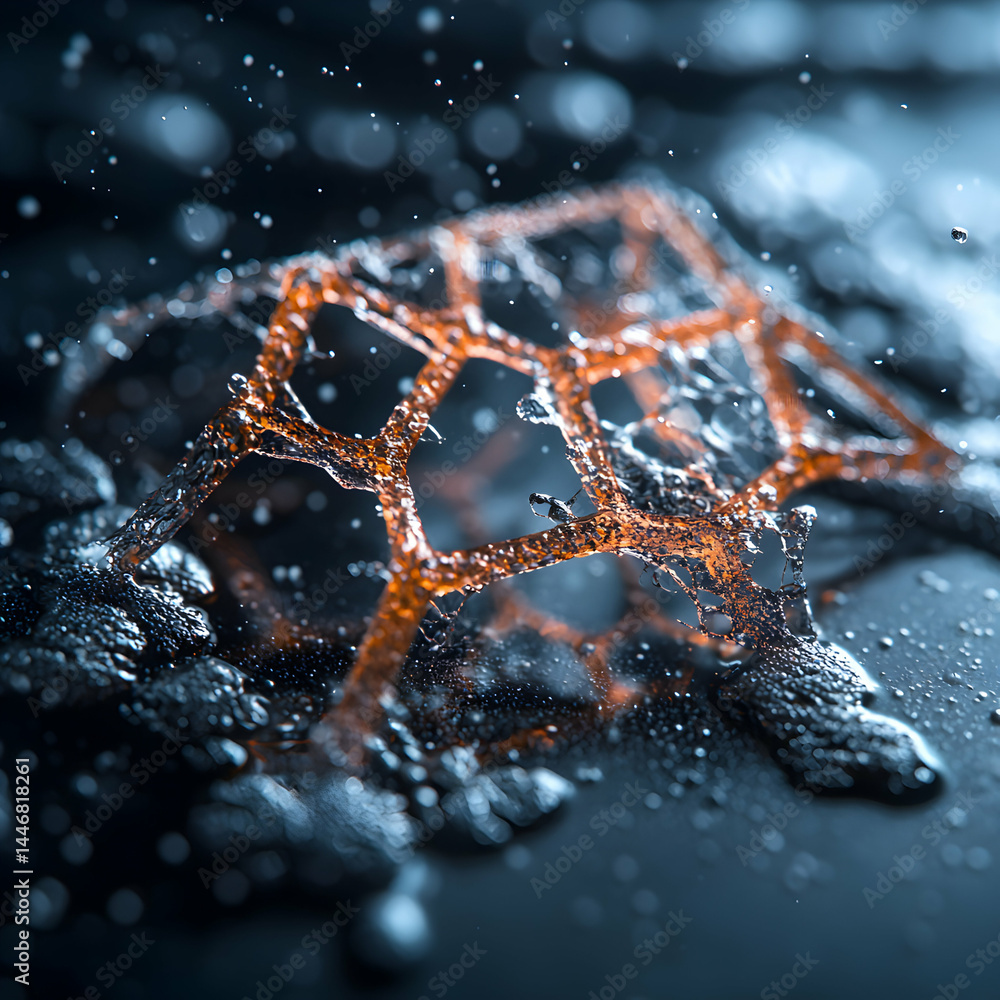 Poster abstract image of a network structure with water droplets. perfect for scientific illustrations or a