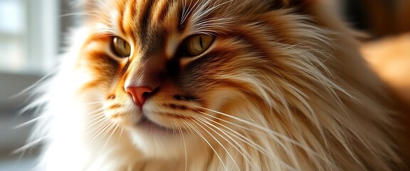 long haired cat looking out of a window