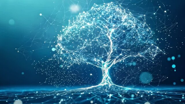 Digital Technology Tree Growing in Blue Background