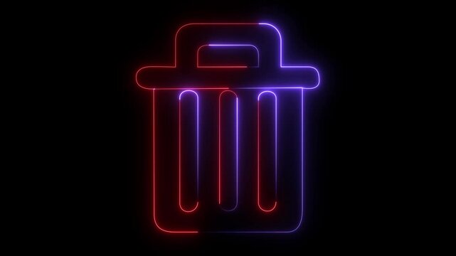 abas tract animation Delete icon glowing animation neon futuristic design, digital art style, dark trash can icon, glowing effect. 
