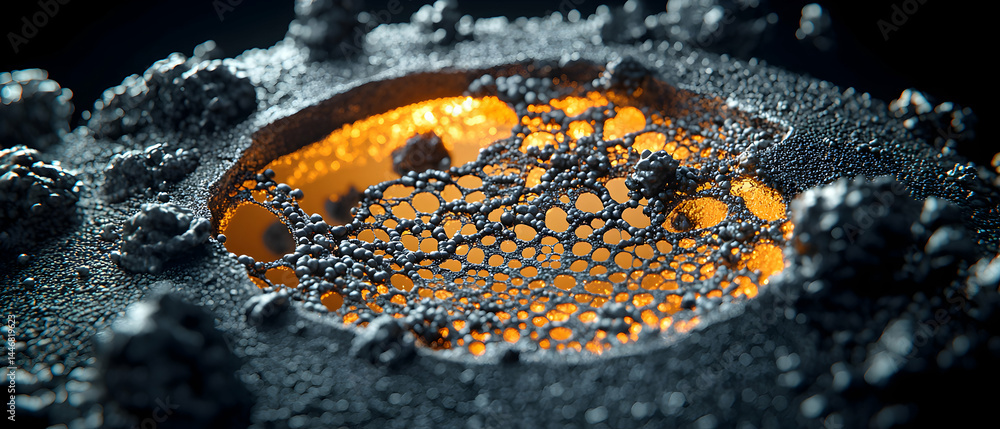 Poster a striking abstract image showcasing an otherworldly structure. it suggests advanced materials or bi