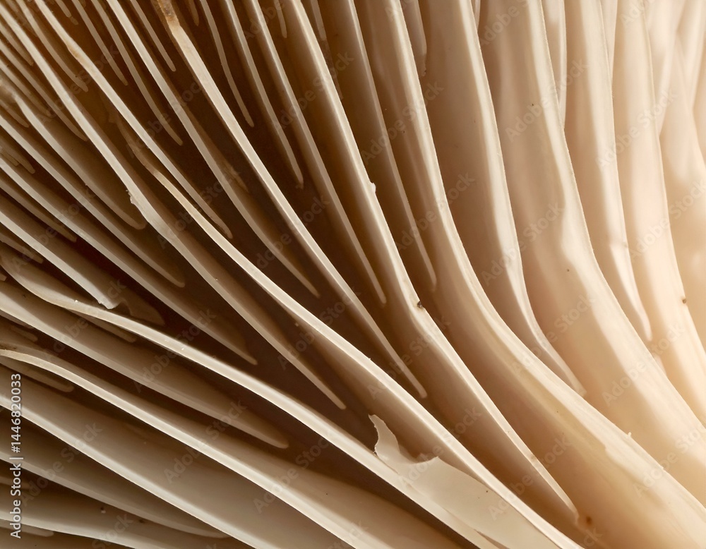 Aufkleber close-up of mushroom gills, showcasing intricate texture and subtle color variations. abstract natur
