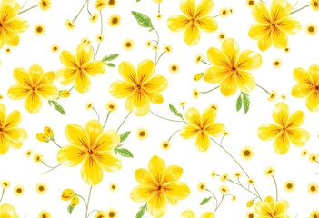 Delicate yellow ditsy floral print on white, Liberty style Elegant seamless pattern for fashion,  fashion,  retro