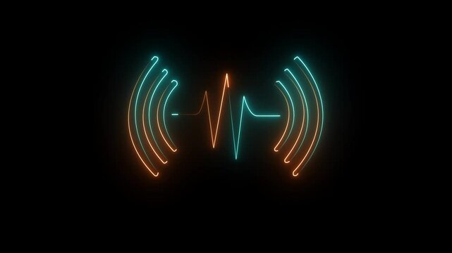 Glowing neon Sound wave icon for  recognition in virtual assistant ,speech sign.   and podcast mic microphone button icon animation .Audio microphone icon animation in black .