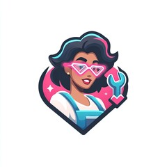 Stylish female mechanic emblem, showcasing expertise.