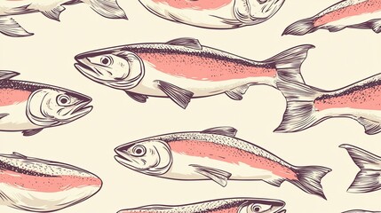 Elegant Salmon Fish Seamless Pattern Illustration