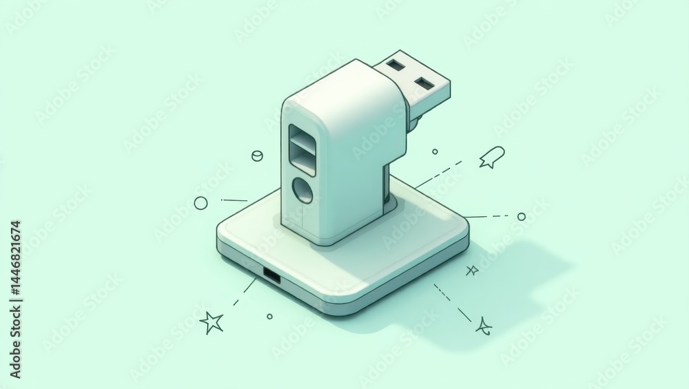 Poster juice jacking. plugged into vulnerability. isolated 2d isometric illustration. person is symbolicall