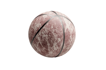 Digitally rendered, marbled basketball, showcasing a decorative, round, surface design.
