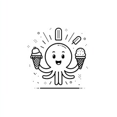 Cute octopus enjoying ice cream treats.