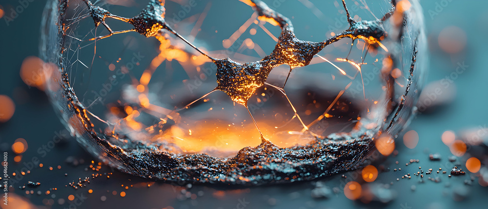 Poster abstract glowing network within a sphere. use for science articles. create cool covers or background