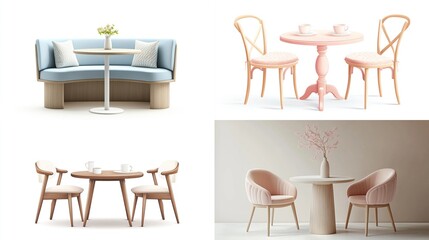Four stylish cafe table and chair sets.