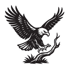 Fototapeta premium eagle landing on tree branch vector illustration