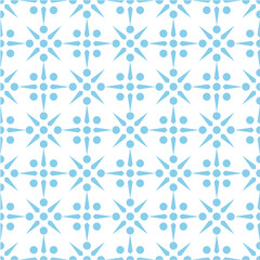 Blue Seamless Geometric Pattern With Repeating Floral Shapes on White Background