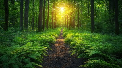 Fototapeta premium Sunlight streams through lush forest path
