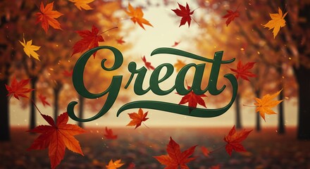 Falling Leaves with Green Lettering for Autumn Season