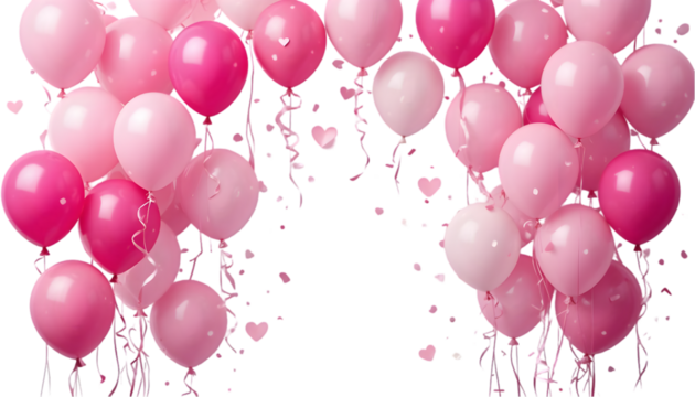 Pink balloons bunch on floor transparent PNG, isolated background cutout. Background copy space, balloon, festive, celebration, party, birthday graphic element 