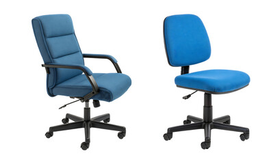Ergonomic blue office chair isolated on transparent background