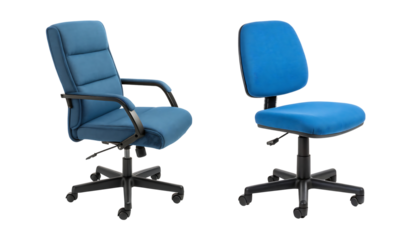 Ergonomic blue office chair isolated on transparent background
