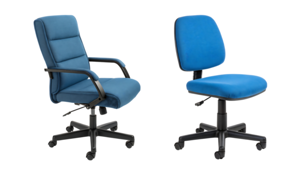 Ergonomic blue office chair isolated on transparent background