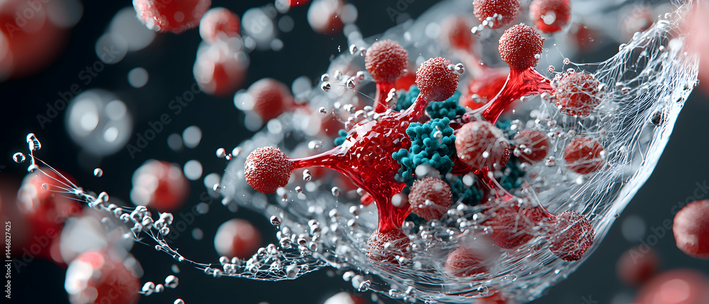 Poster intricate microscopic rendering of cellular structures. excellent visual resource for medical educat