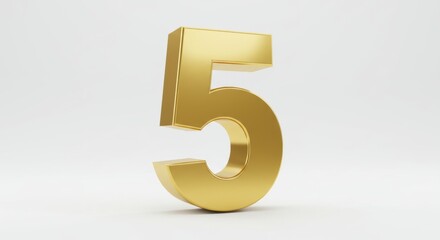 Obraz premium Golden Number Five on White Background