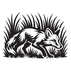 Fox sneaking through tall grass vector illustration