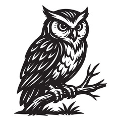 Fototapeta premium Owl perched on branch vector illustration