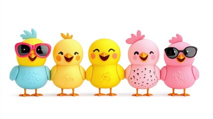 Obraz premium Adorable lineup of whimsical plush chicks in vibrant colors perfect for spring celebrations and adding a touch of joy to creative projects