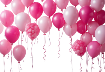 Pink balloons bunch on floor transparent PNG, isolated background cutout. Background copy space, balloon, festive, celebration, party, birthday graphic element 