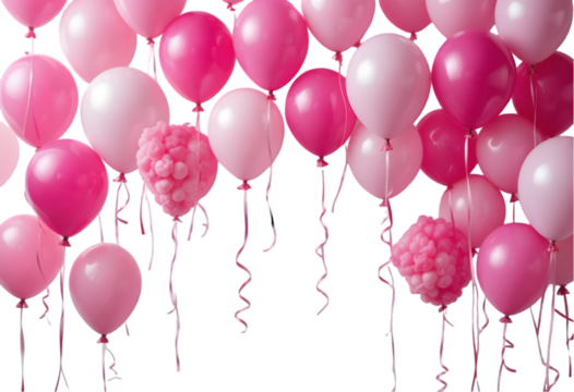 Pink balloons bunch on floor transparent PNG, isolated background cutout. Background copy space, balloon, festive, celebration, party, birthday graphic element 