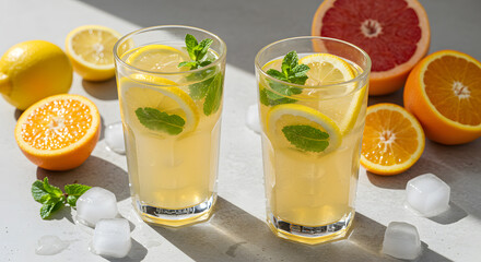 Fototapeta premium Refreshing Citrus & Mint Iced Tea with Sunlight Shadows