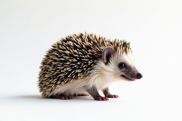Obraz premium A solitary hedgehog against a stark white backdrop, forest, cute